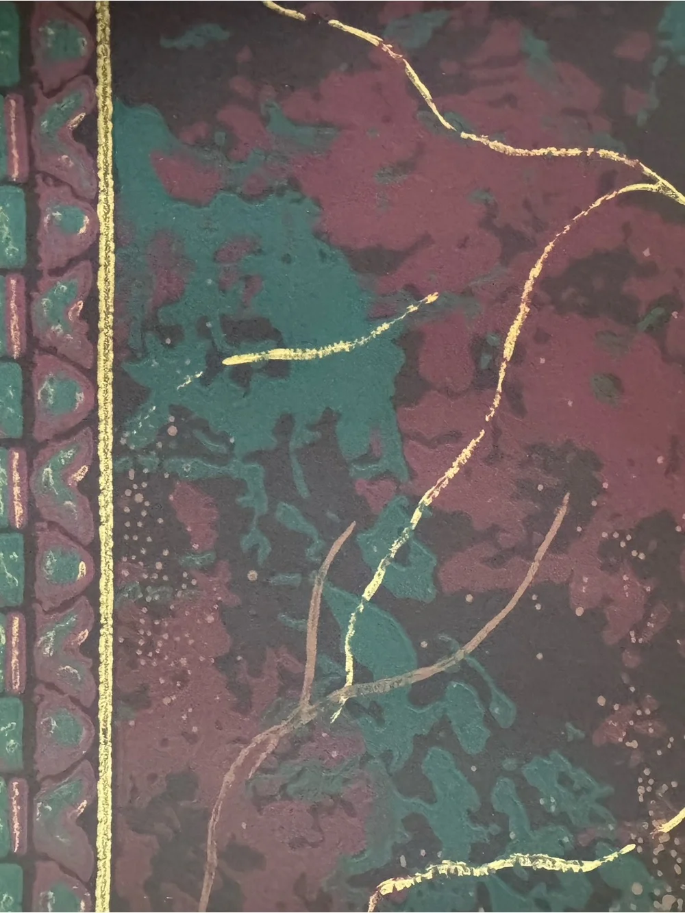 villager Marble Border Wallpaper Roll-Green & Burgundy with Gold Accents vintage